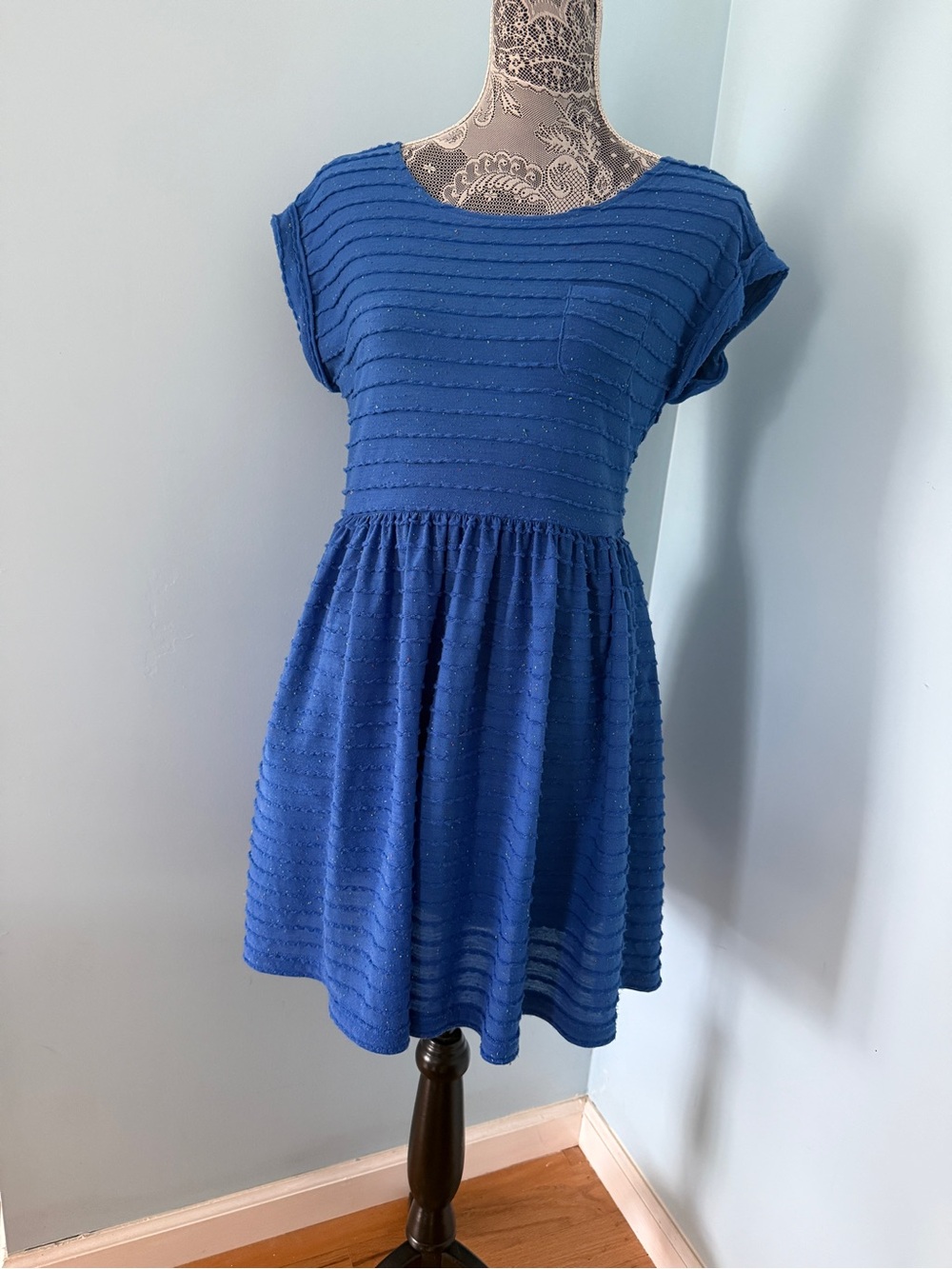 Anthropologie Yumi Pine Street Dress Blue Color Speckled Fit n Flare Dress